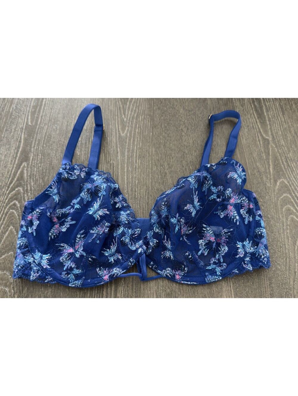 Victoria's Secret Neon Blue Butterfly Unlined Embroidery Bra Size 32DD